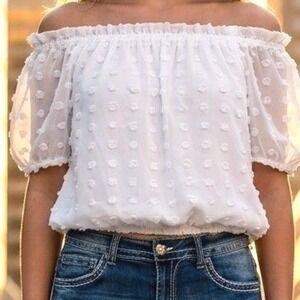 Women's Boho White Dot Boutique Wedding Top Blouse Cold Shoulder NWT